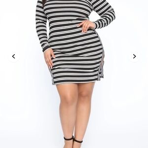 Striped Black and White Long Sleeve Dress